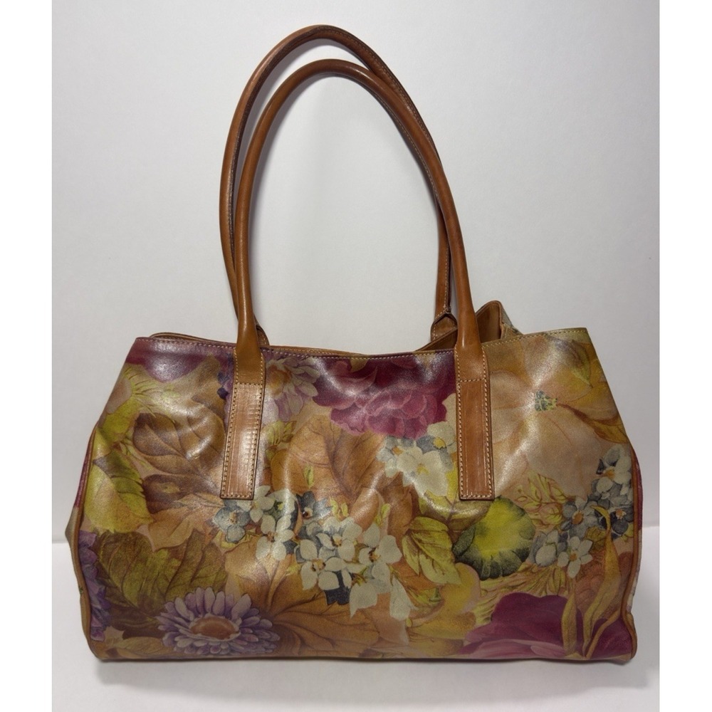 MAURIZIO TAIUTI Tote Floral Watercolor Large Italian Leather Shopper Travel Bag